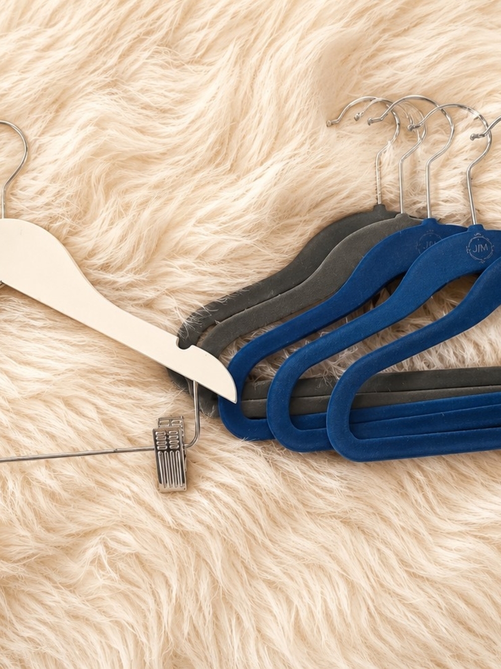 Velvet Non-Slip Kids Hangers - Blue and Gray (Set) And 1 White Pants Hanger